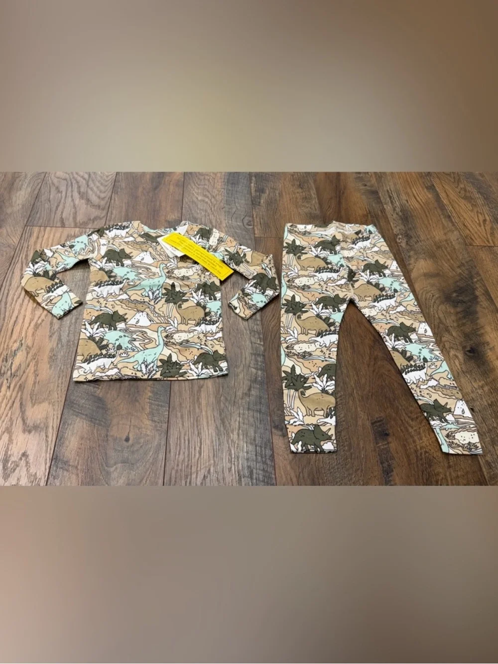 Baby Gap Organic Cotton Pajama Set, Size 3T, Dinosaur Print, Brown White, NEW